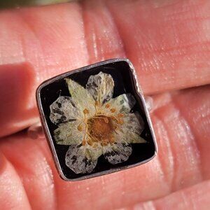 Artisan handwrought bohemian hippie 925 sterling silver real wildflower ring